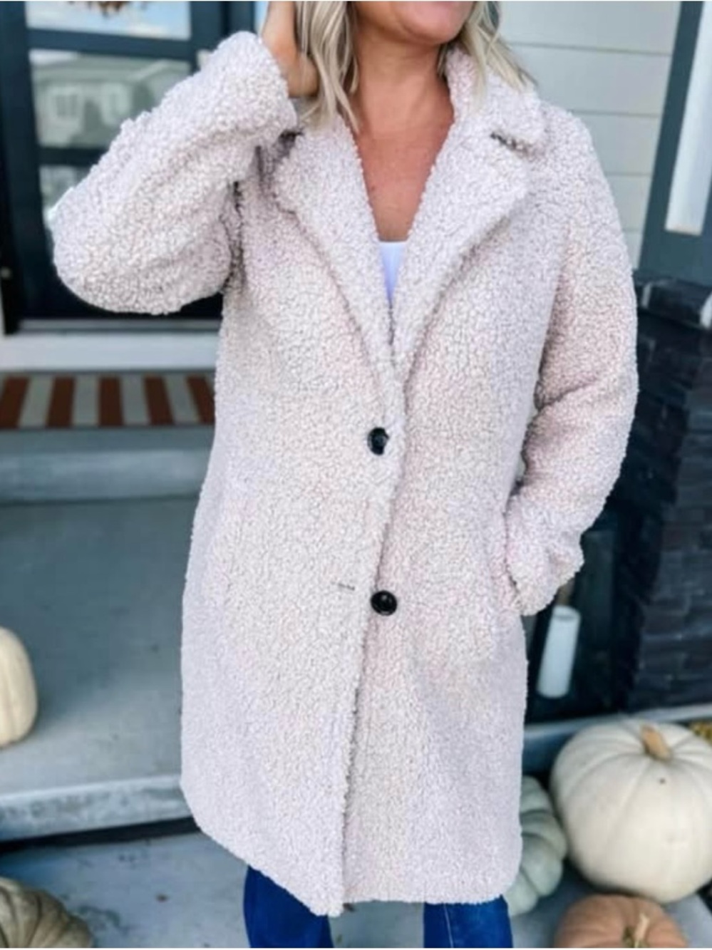 Plush Teddy Long Coat in Cream